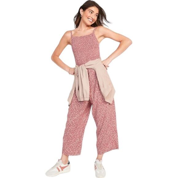 Old Navy Pants - Old Navy Smocked Cami Jumpsuit Ruffled Square Neck Ditsy Floral Print Med